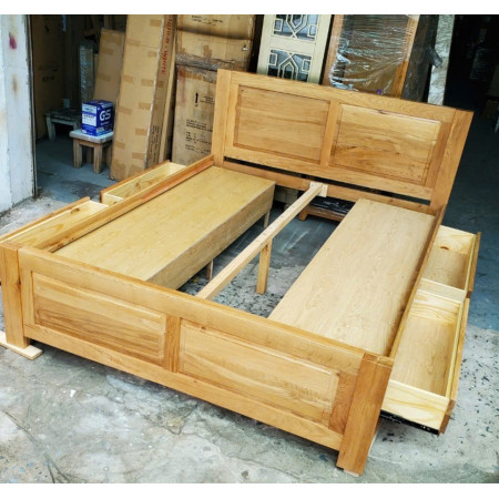 Giường Panel 2HK - 1m6 : Giường Gỗ Sồi 2 Ngăn Kéo